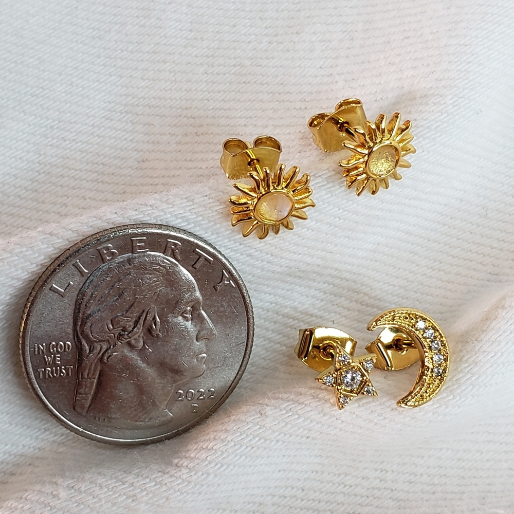 Gold Sun Stud Earrings Gold Moon & Star Stud Earrings Set